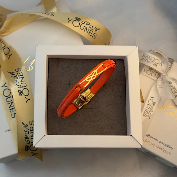 تصویر دوم دستبند طلا زنانه چرم بی نهایت قلبیL112